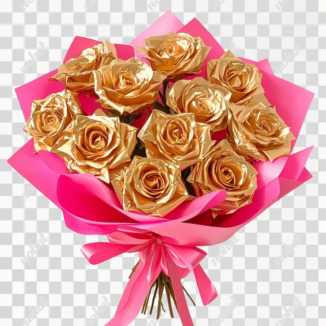 PNG Gold Rose Bouquet with Hot Pink Wrapping