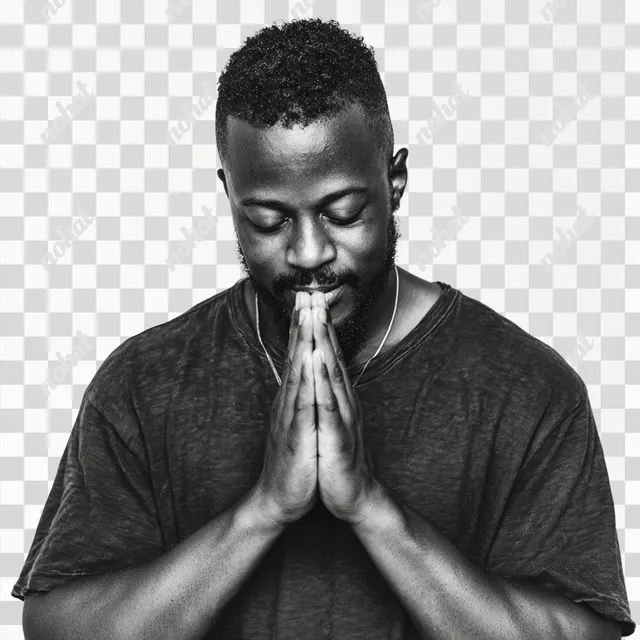 PNG Grateful Black Man in Prayer Pose