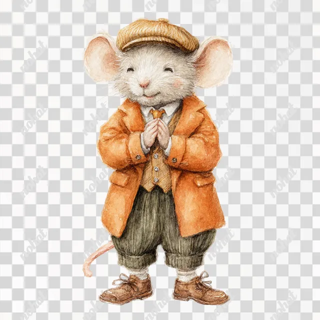PNG Grateful Vintage Mouse in Fall Attire