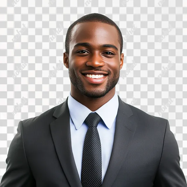 PNG Handsome African American man in suit and tie smiling, modern portrait