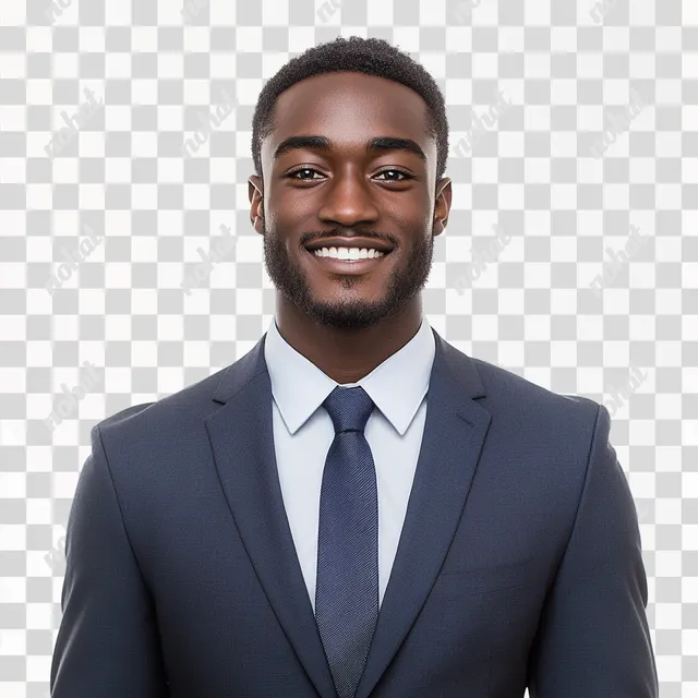 PNG Handsome African American man in suit and tie, smiling portrait