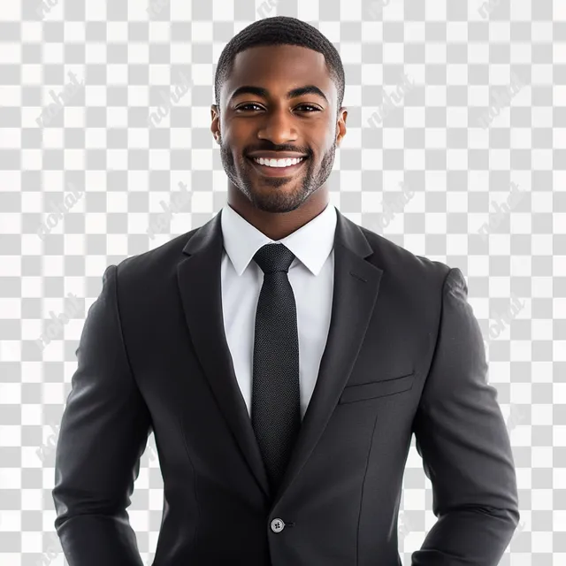 PNG Handsome African American Man in Suit and Tie, Smiling Portrait