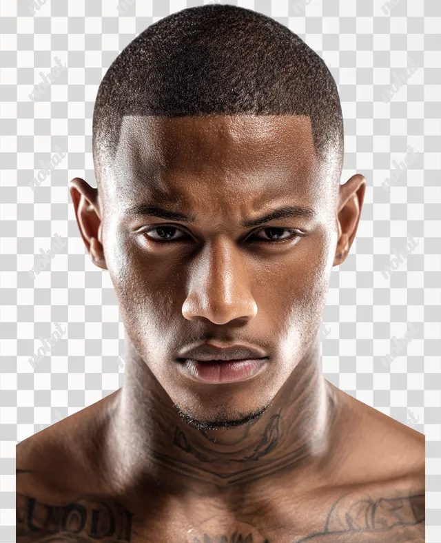 PNG Handsome Young Black Male Portrait with Neck Tattoos