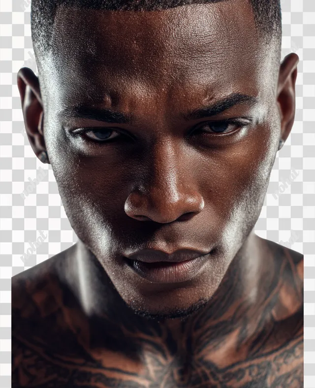 PNG Handsome Young Black Male with Neck Tattoos