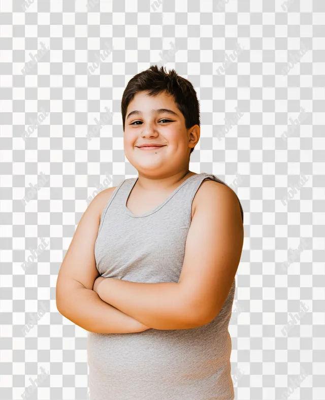 PNG Happy overweight teenager posing confidently in urban living area