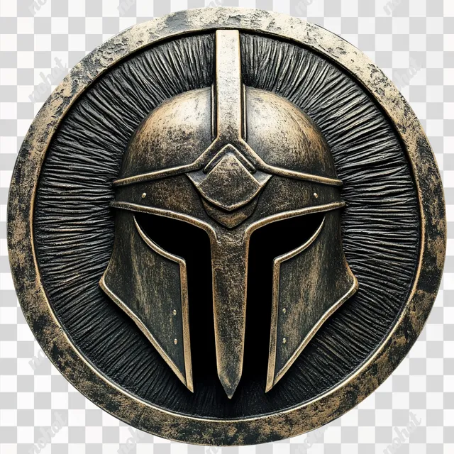 PNG Intricate Bas-Relief Spartan Helmet on Metal Plate