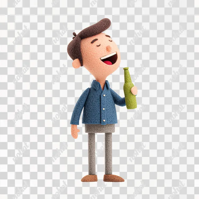 PNG Joyful Man Drinking a Beverage in 3D Felt Style