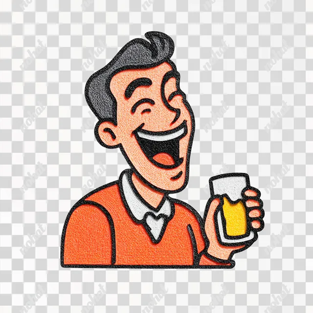 PNG Joyful Man Enjoying a Drink in 3D Felt Style Illustration