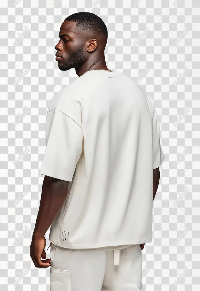 PNG Muscular Mixed-Race Male Model in Off-White Streetwear - Back View