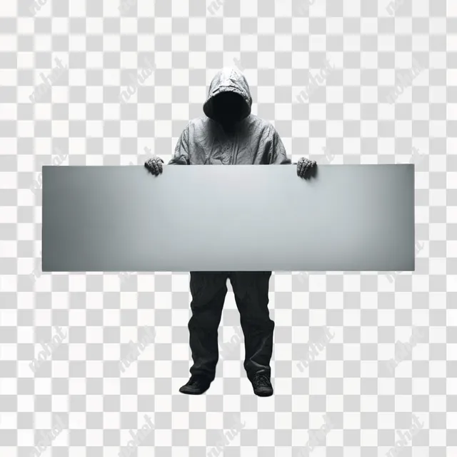 PNG Mysterious Hooded Figure with Blank Sign
