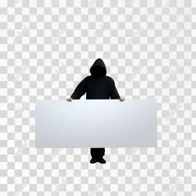 PNG Mysterious Hooded Man Holding Blank Sign