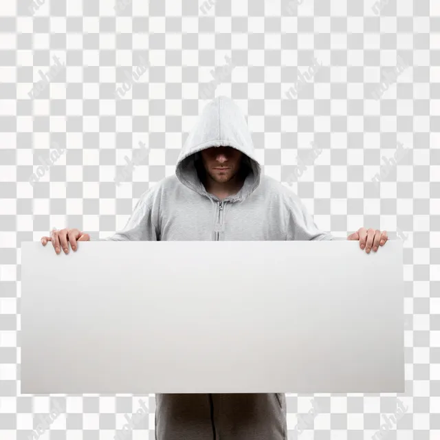 PNG Mysterious Hooded Man with Blank Sign
