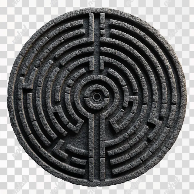 PNG Realistic 3D Circle Labyrinth on Magma Stone