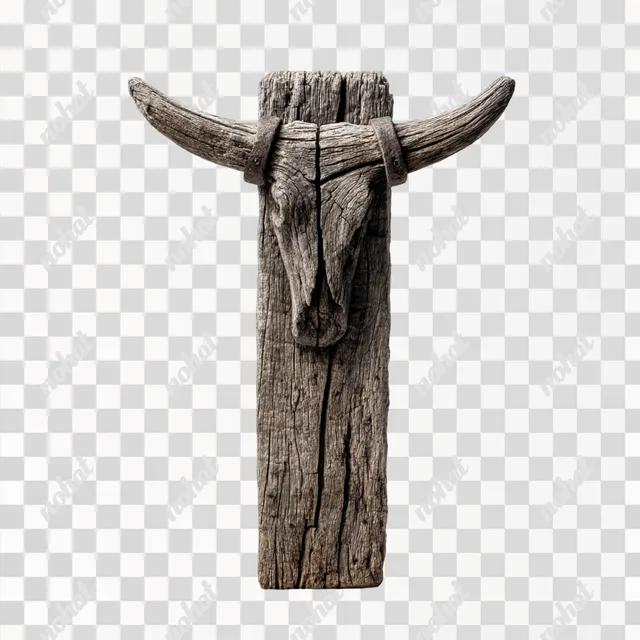 PNG Rustic Bull Horns Fencepost