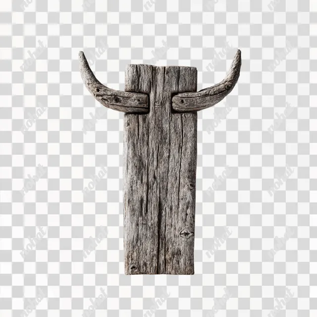 PNG Rustic Bull Horns on Weathered Fencepost