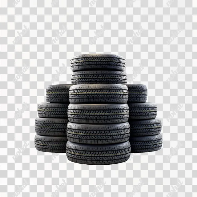 PNG Stack of New Tires on White Background