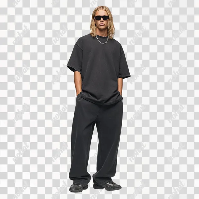 PNG Stylish Male Model in Casual Streetwear