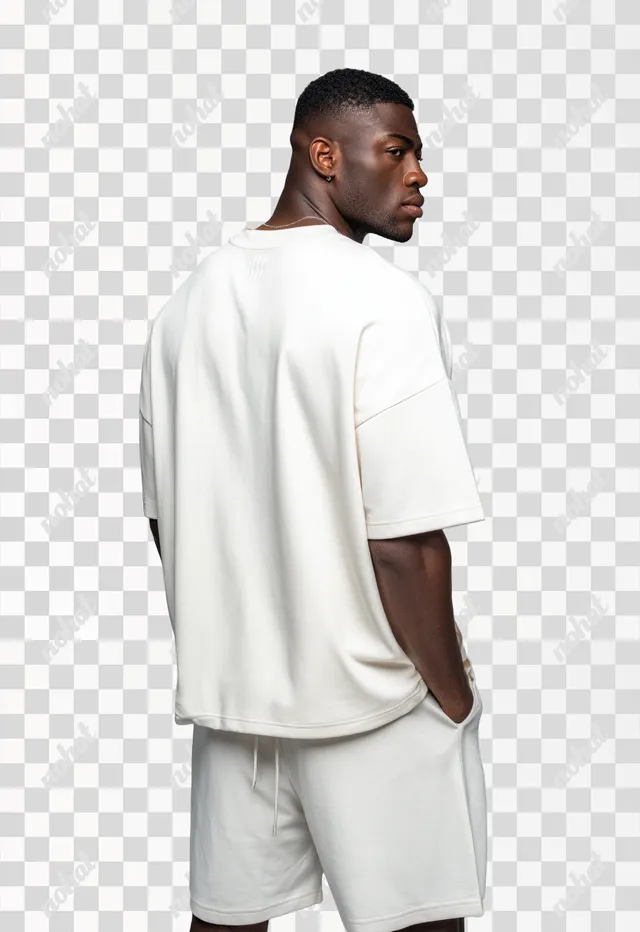 PNG Ultra-Realistic Back View of a Muscular Mixed-Race Male Model in Streetwear