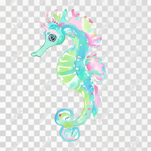 PNG Vibrant Seahorse Watercolor Illustration in Preppy Style