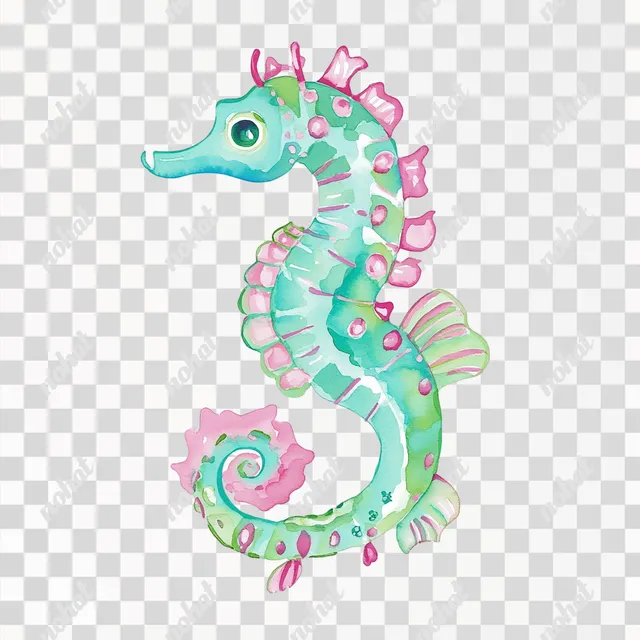 PNG Vibrant Seahorse Watercolor Illustration in Preppy Style