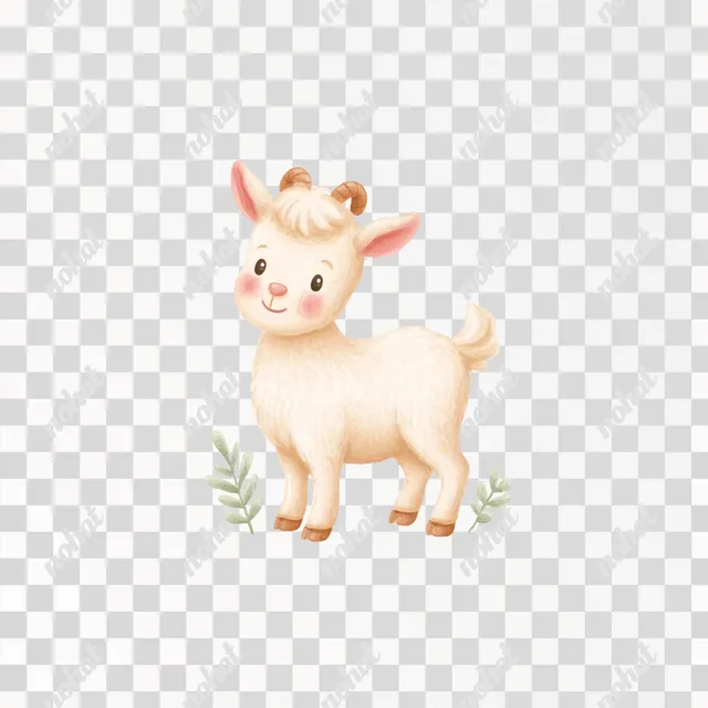 PNG Whimsical Watercolor Nursery Illustration of a Smiling White Goat