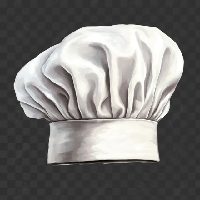 PNG White Chef's Hat Isolated on Black Background for D&D Art