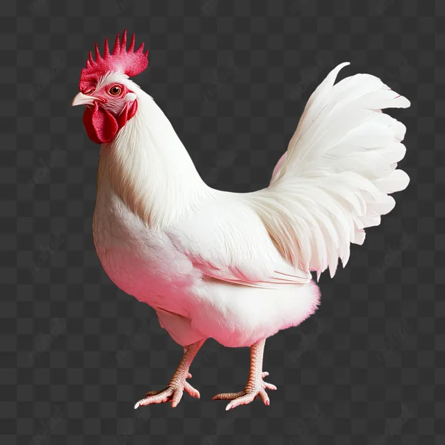 PNG White Chicken with Red Comb in Farmyard Setting, 4K Resolution