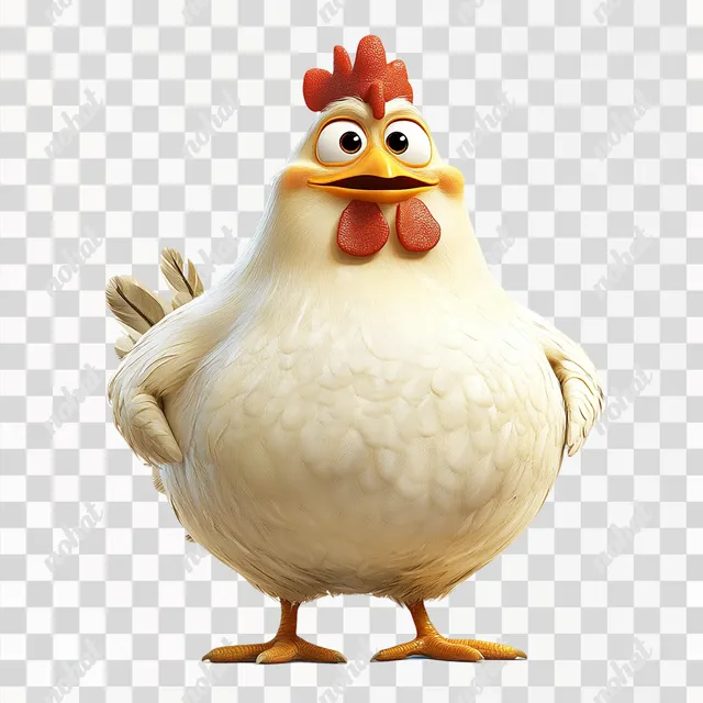 PNG White Chicken with Red Head and Yellow Beak in Farmyard Scene, HD