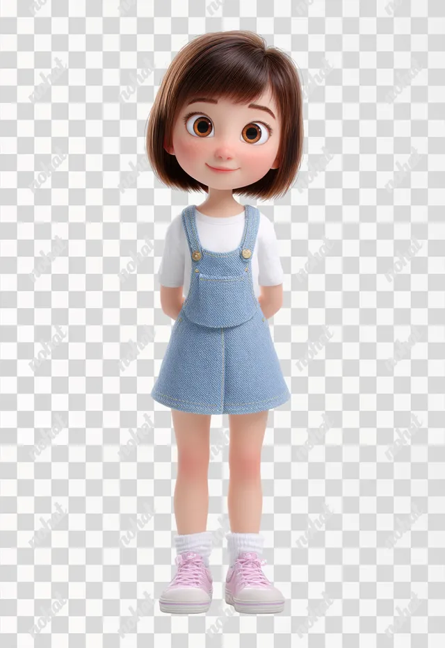PNG Wholesome 3D Cartoon Girl in Denim Dress