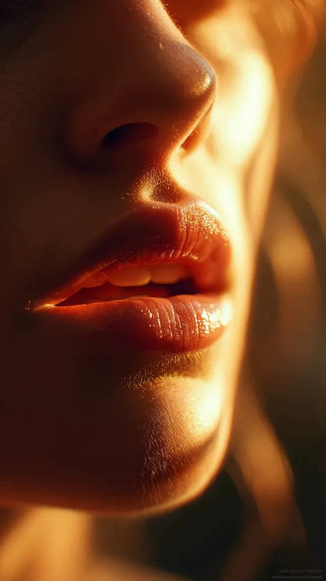 Radiant Female Lips in Golden Hour Light