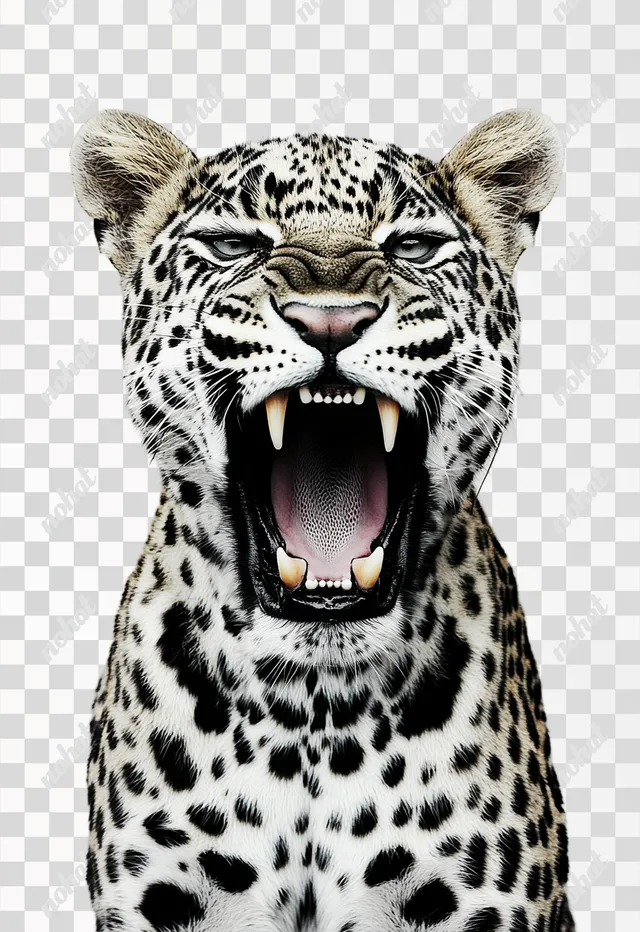 Raw Studio Capture of a Roaring Leopard in Front View