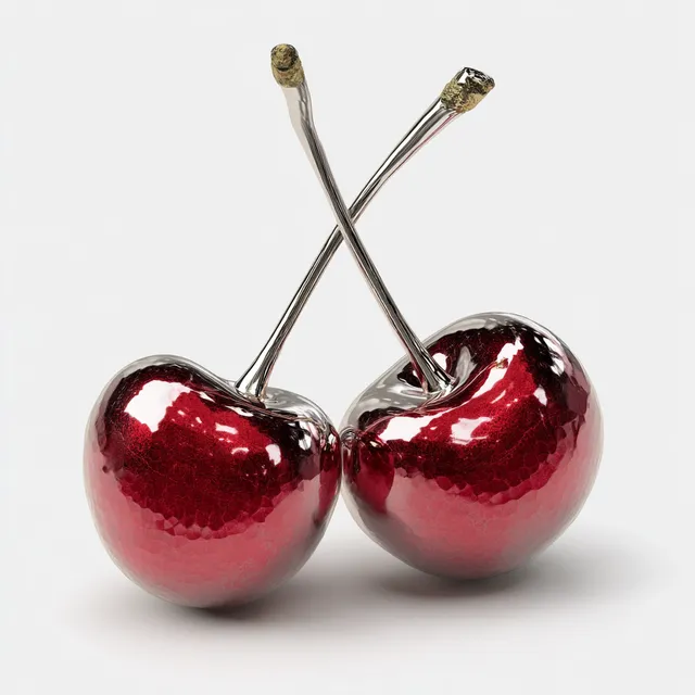 Realistic Metallic Cherry Fruit Pair in Silver Finish