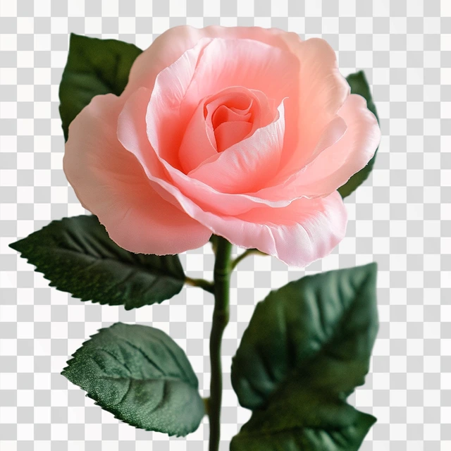 Free: realistic pink rose with green leaves lifelike appearance wi ...