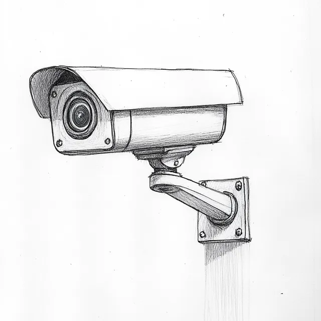 Realistic Simple Drawing of Security Camera on Wall with Dot Shading