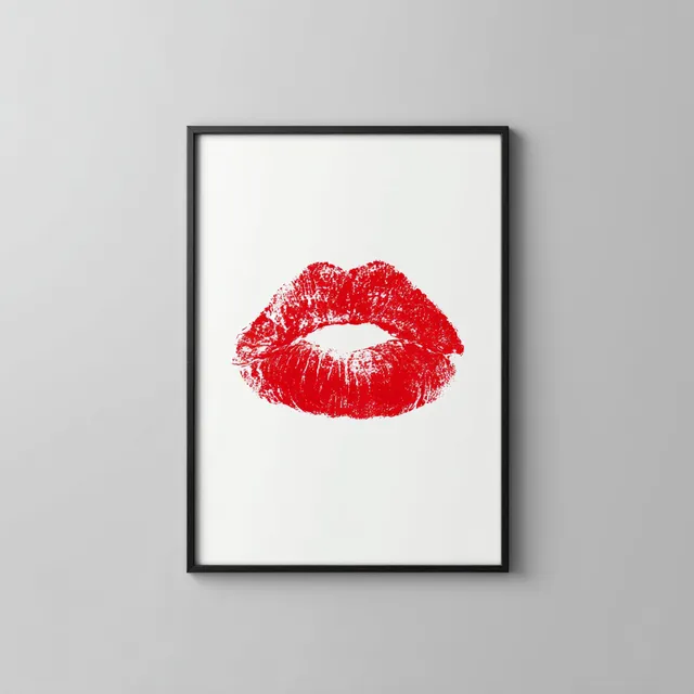 Red Lipstick Print on White Background