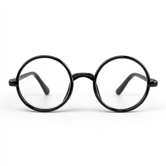 Round Black Frame Glasses on White Background