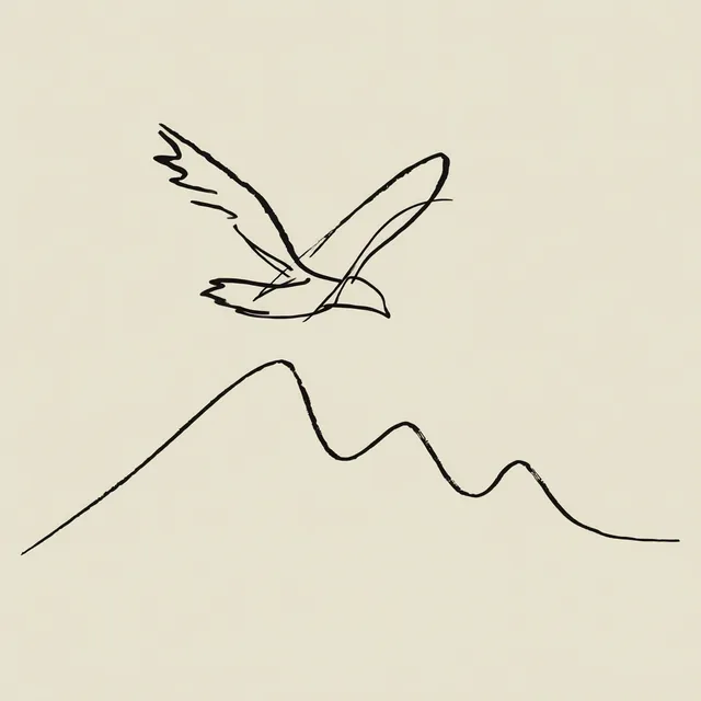 Scribble Icon of an Eagle Flying Over a Mountain