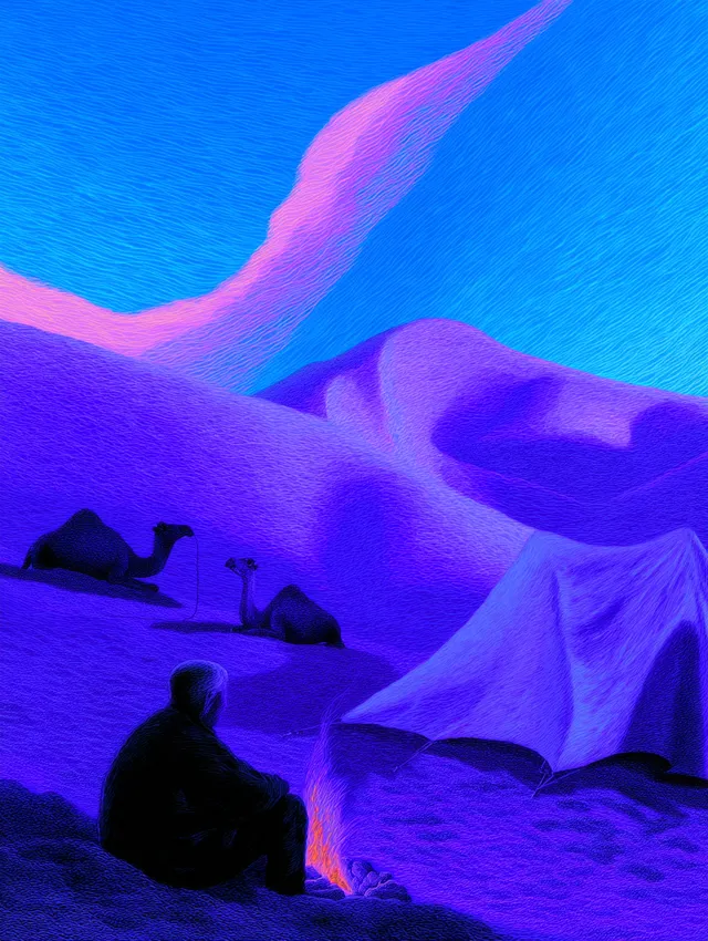 Serene Desert Campfire at Sunset