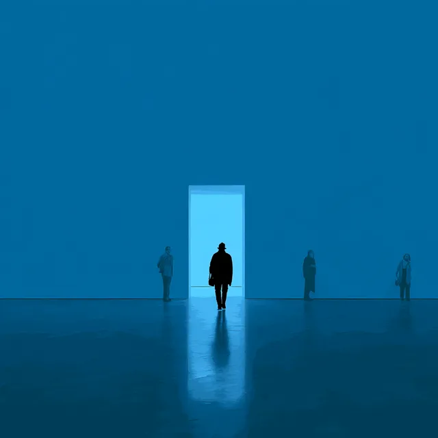 Silhouetted Man in Blue Room