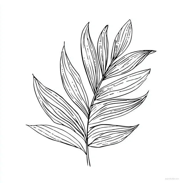 Simple Line Art Coloring Page of a Palm Frond for Kids