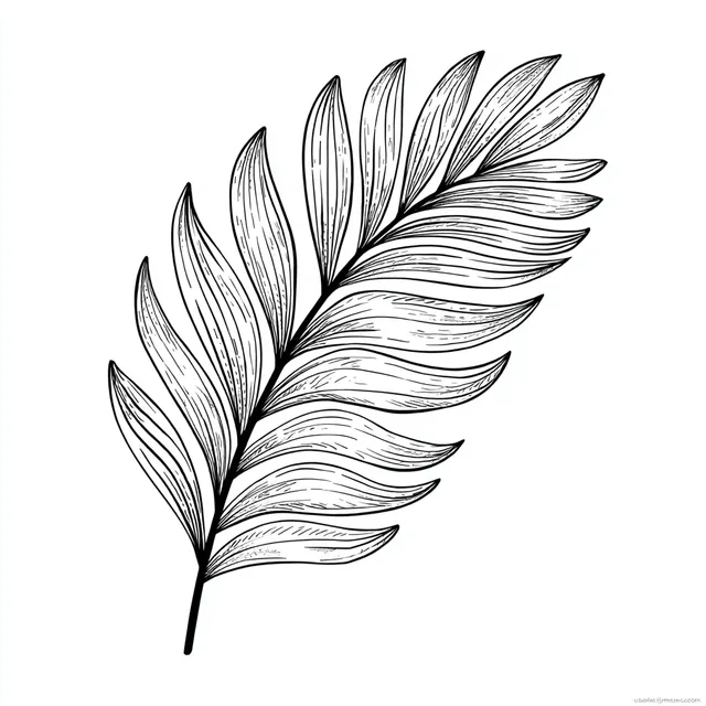 Simple Palm Frond Coloring Page for Kids