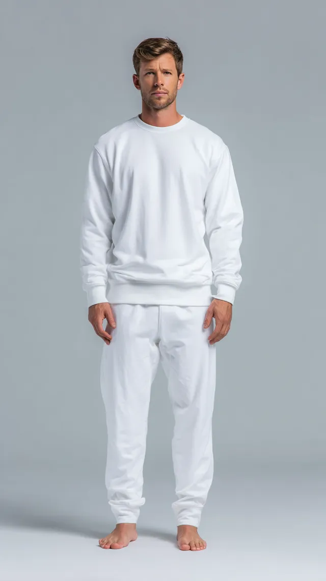 Slim Male Model in Comfortable White Tracksuit