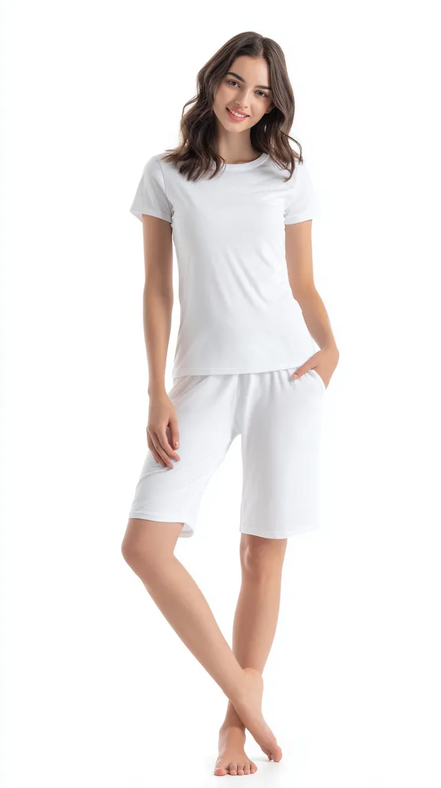 Slim Woman in Comfortable Cotton Pajamas