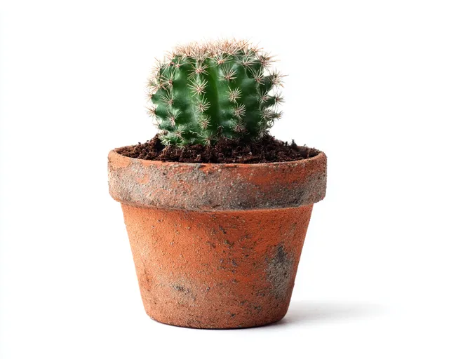 Small Potted Cactus Isolated on White Background