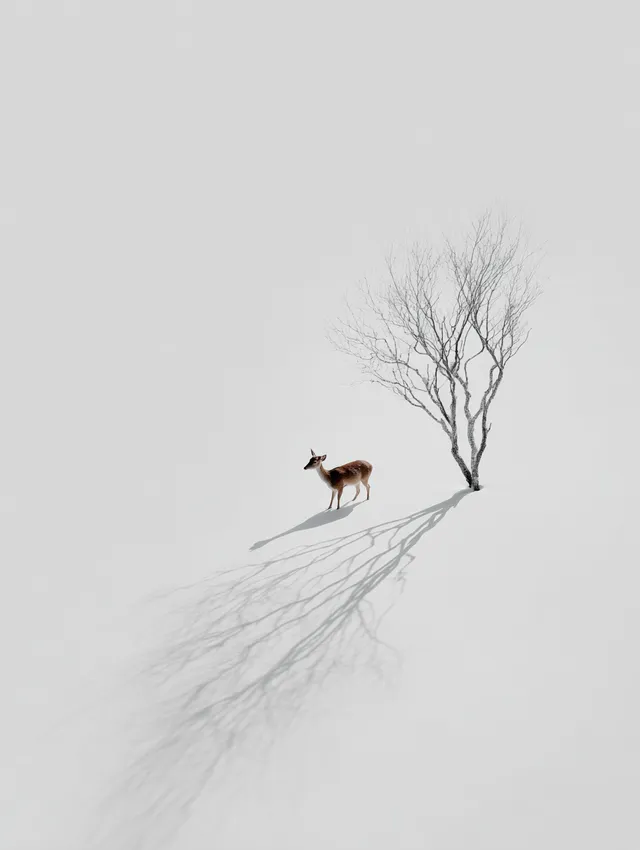 Solitary Deer in Snowy Landscape