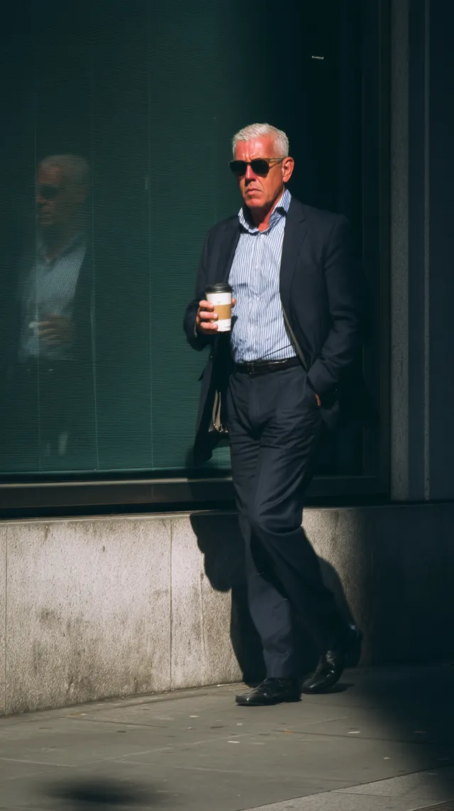 Stylish Businessman Walking with Coffee