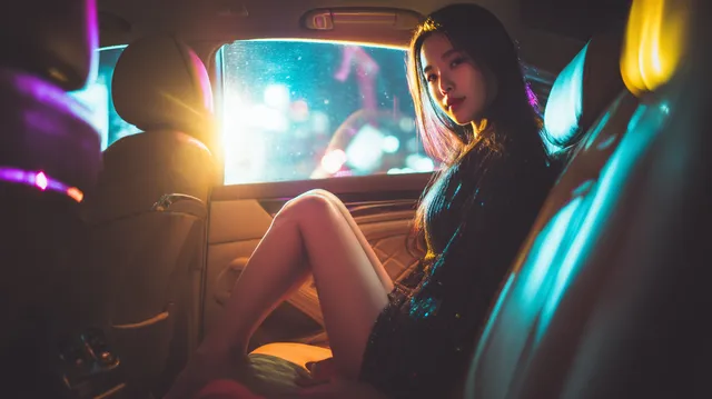 Stylish Chinese Girl in Modern Car Interior