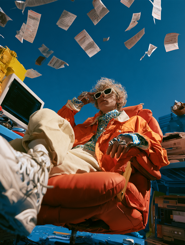 Stylish Gen Z Talent Exuding Confidence in a Surreal Workspace