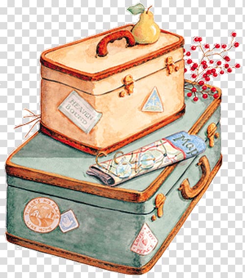 Suitcase Baggage Travel Bag tag , Watercolor luggage, blue and brown luggages transparent background PNG clipart