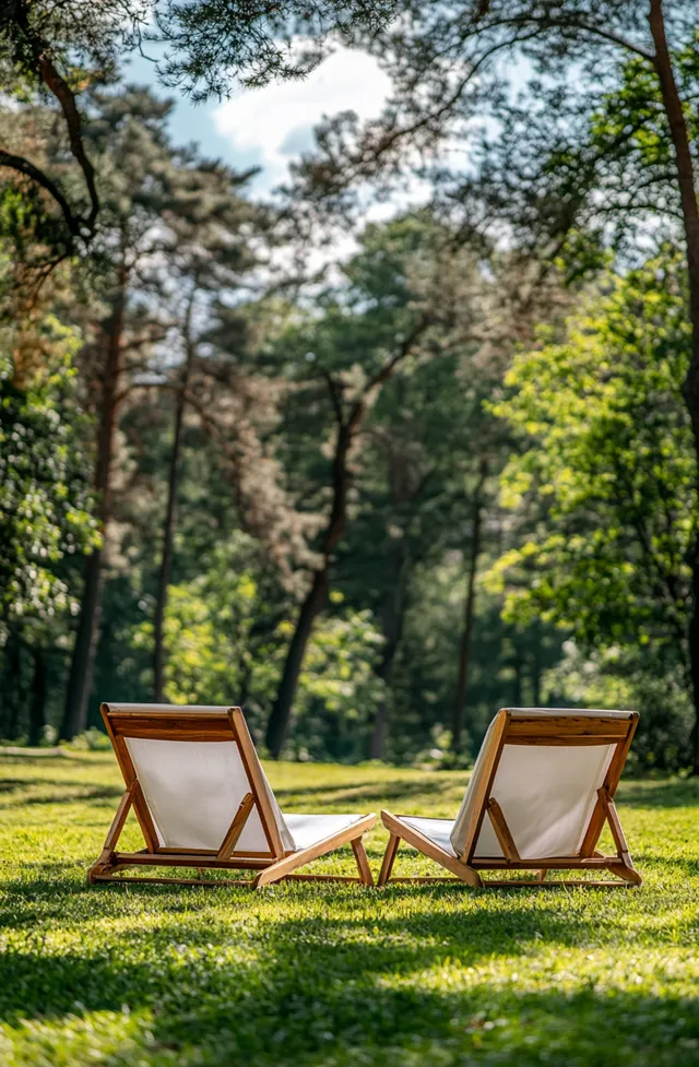 Sunlit Serenity: Wooden Chairs Amidst Nature